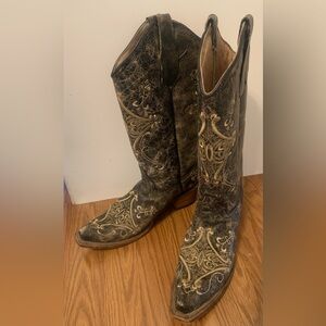 Circle G Embroidered Black Leather Snip-Toe Western Boots L5048 Women Size 9